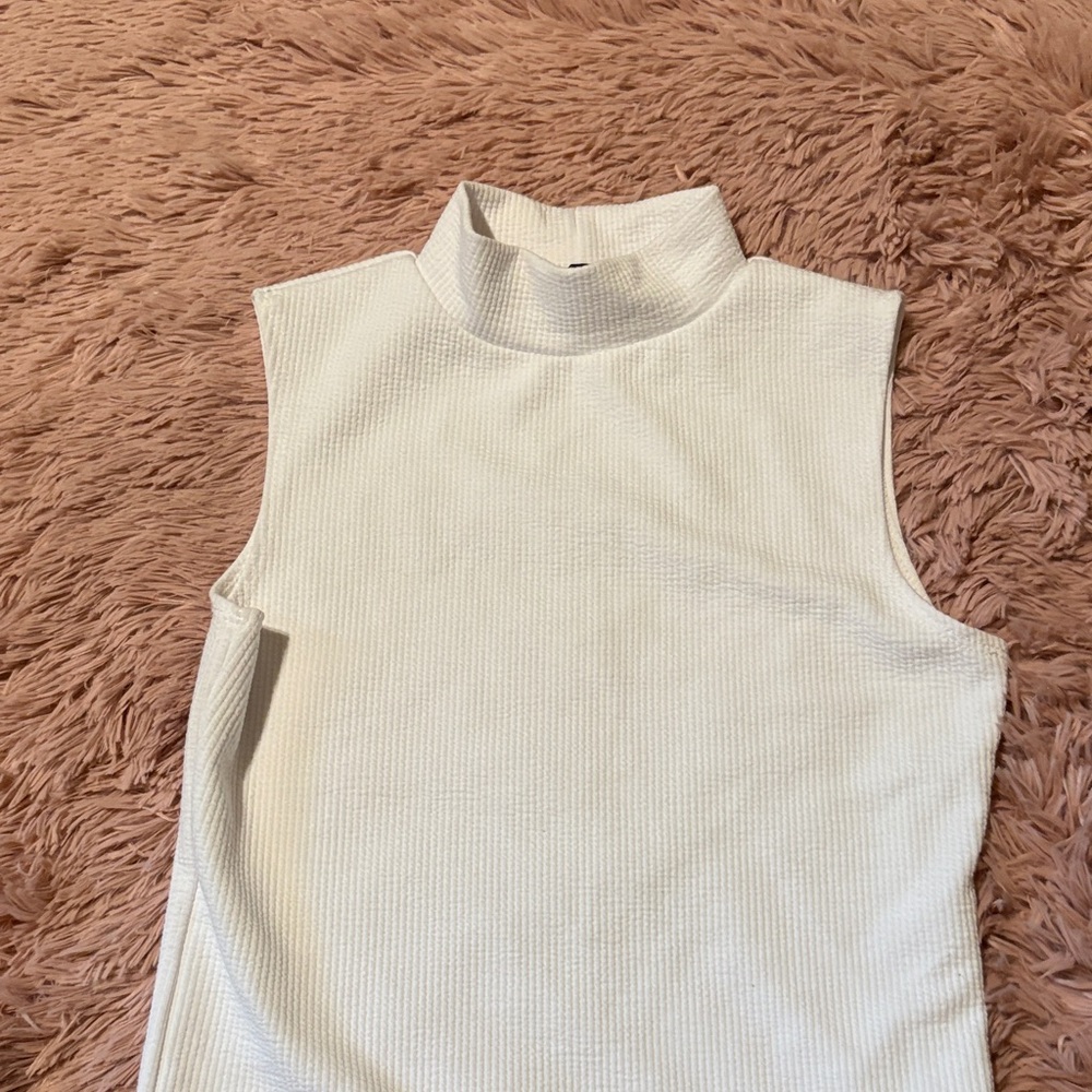 Sleeveless White Mock Neck Top